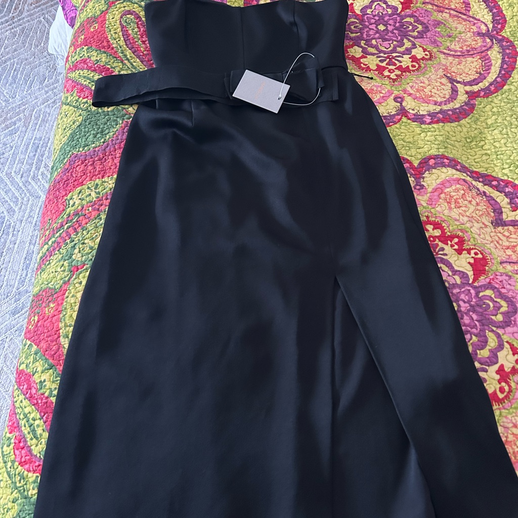 Elegant Black Strapless Dress Marella Qifh Grosgrain Black Belt